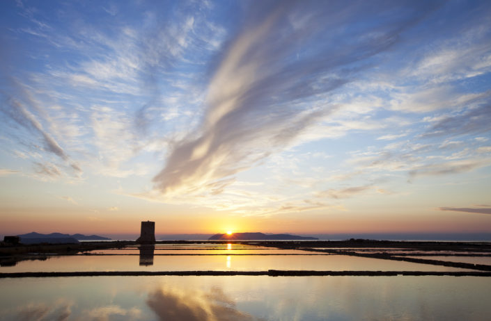 Quadro per arredare di una fotografia stampata su tela delle saline al tramonto