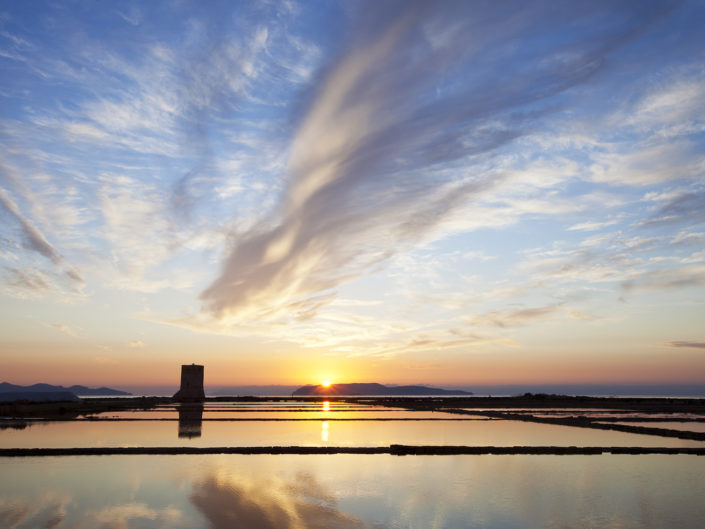Quadro per arredare di una fotografia stampata su tela delle saline al tramonto