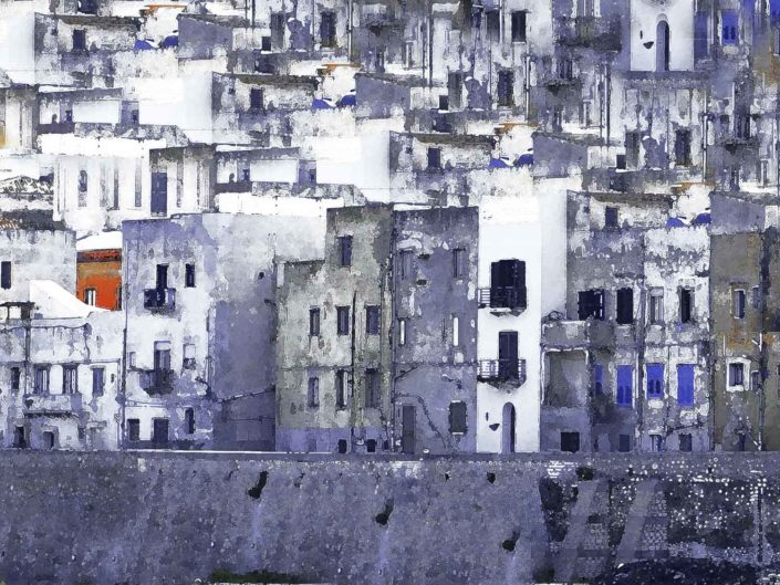 Stampa astratta su tela monocromatica con un tocco di rosso
