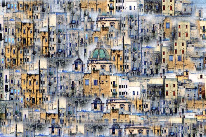 Stampa su tela o pannello Cupola e case astratte in vari dimensioni formati personalizzabili Foto artistica di Nino Lombardo