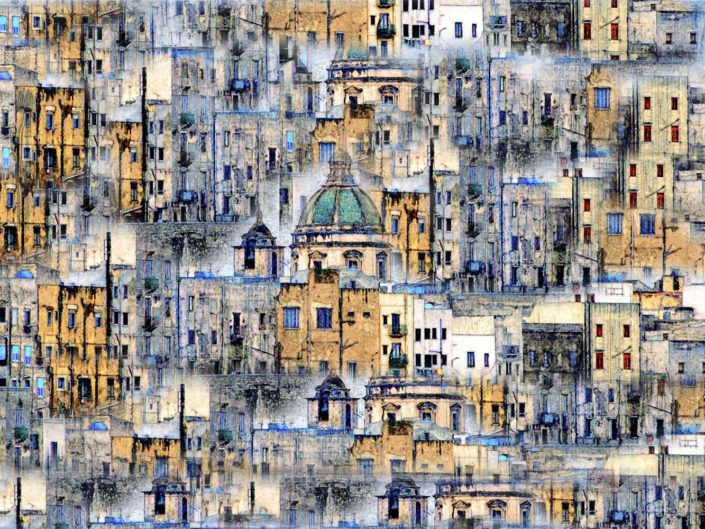 Stampa su tela o pannello Cupola e case astratte in vari dimensioni formati personalizzabili Foto artistica di Nino Lombardo